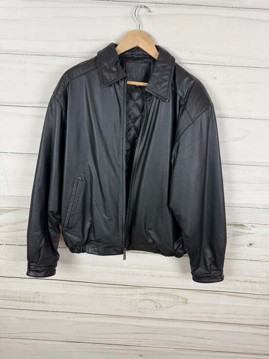 Knightsbridge Men's Black Genuine Leather Quilted Liner Bomber Jacket